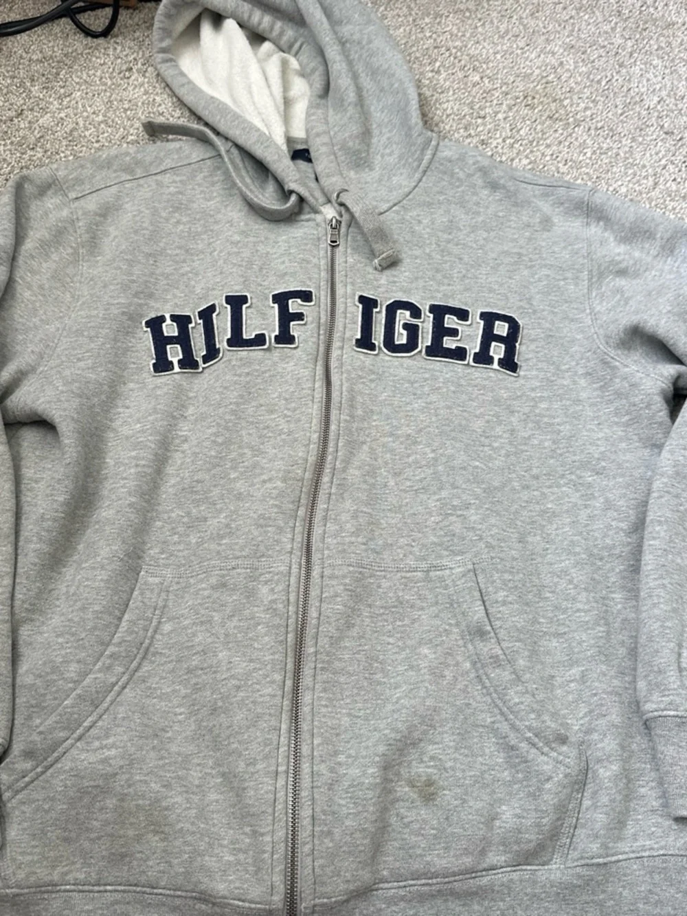 Tommy Hilfiger Light Gray Hooded Zip Sweatshirt with Navy Label